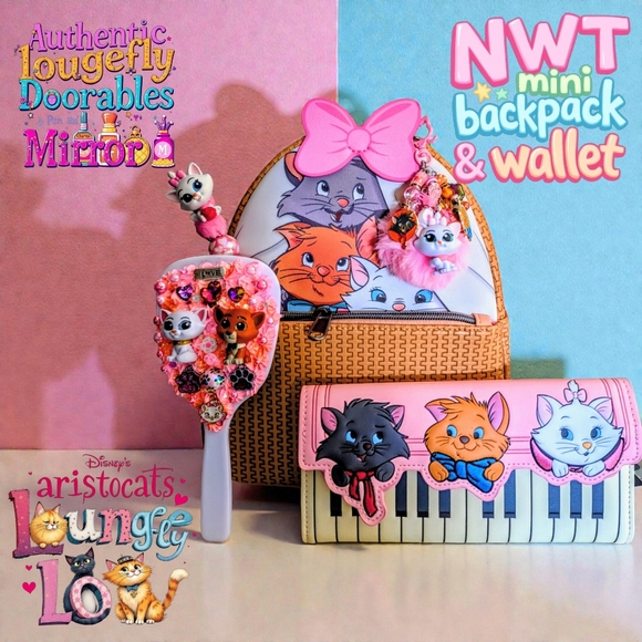 Loungefly Disney The Aristocats KITTENS  Mini Backpack, Wallet, Charm,Mirror&Pen main image 7